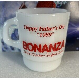 Vtg Bonanza Coffee Mug Happy Father's Day 1989 Milk Glass Galaxy Cup Advertising